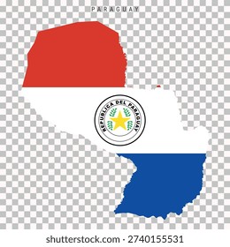 Outline map of Paraguay filled with its flag colors, isolated on transparent background for geography, travel, and educational visuals.