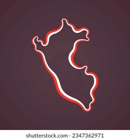 Outline map of Peru marked with ribbon in colors from the flag.