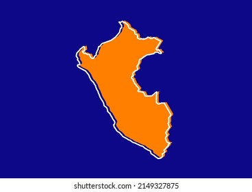 Mapa esquemático del Perú, mapa conceptual estilizado del Perú. Mapa naranja sobre fondo azul.