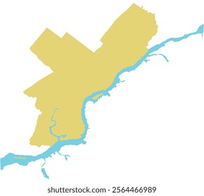 Outline map of Philadelphia city borders with the Delaware river.