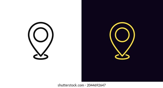 Outline map pin icon, with editable stroke. Linear marker sign, pointer pictogram. Navigation mark, destination point, location marker, address place. Vector icon, sign, symbol for UI and Animation