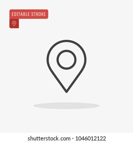 Outline map pin icon isolated on grey background. Marker sign. Line pointer symbol for website design, mobile application, ui. Editable stroke. Vector illustration, eps10.