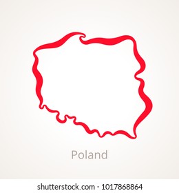 Outline map of Poland marked with red line.