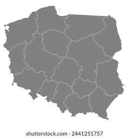 Outline of the map of Poland with regions