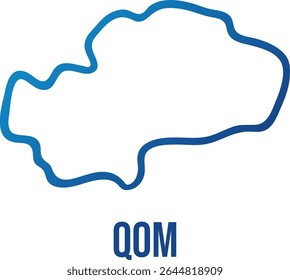 Outline map of Qom Province, Iran — simplified, smooth, and hand-drawn blue gradient contour. Vector for travel articles, infographics, educational materials, and political or regional blog visuals.

