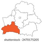 Outline of the map of the region of Belarus - Brest region