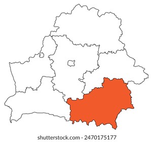 Outline of the map of the region of Belarus - Gomel region