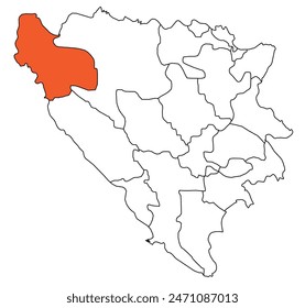 Outline of the map of the region of Bosnia and Herzegovina - Una-Sana Canton