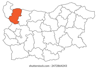 Outline of the map of the region of Bulgaria - Montana region