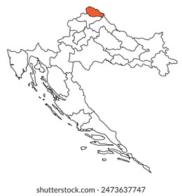 Outline of the map of the region of Croatia - Medimurje County