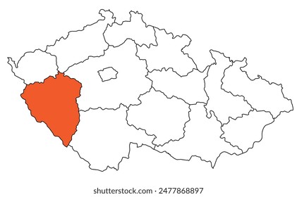Esquema del mapa de la región de República Checa - región de Pilsen
