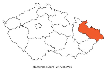 Outline of the map of the region of Czech Republic - Moravian-Silesian region