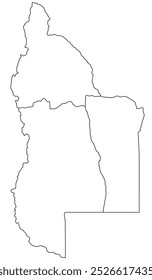 Outline of the map of the regions of Cuyo, Argentina with regions