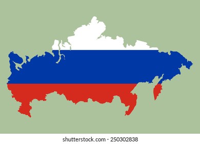 Outline map of Russia painted in the colors of the national flag of Russia: red, blue, white. Patriotic element of design for the Russians subjects.
