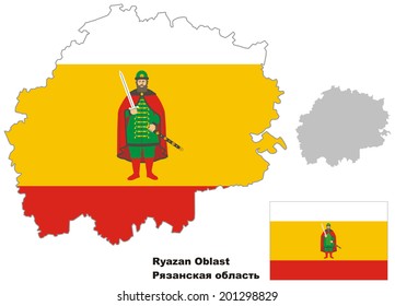 Outline map of Ryazan Oblast with flag. Regions of Russia. Vector illustration.