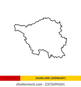 Outline Map of Saarland - State of Germany Vector Illustration Design Template. Editable Stroke.