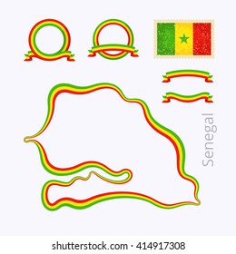 Outline map of Senegal. Border is marked with ribbon in national colors. The package contains frames in national colors and stamp with flag. 