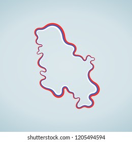 Outline map of Serbia marked with ribbon in colors from the flag.