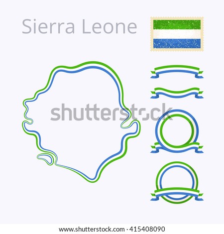 Outline map of Sierra Leone. Border is marked with ribbon in national colors. The package contains frames in national colors and stamp with flag. 