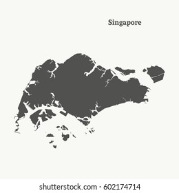 Outline map of Singapore. Isolated vector illustration.
