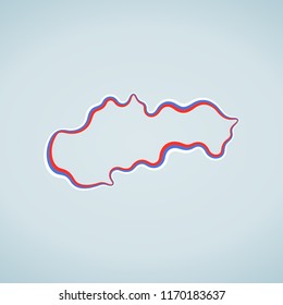 Outline map of Slovakia marked with ribbon in colors from flag.