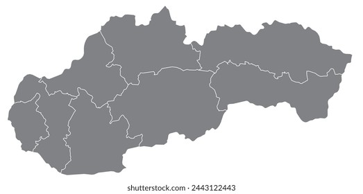 Esquema del mapa de Eslovaquia con regiones
