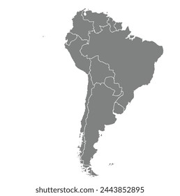 Outline of the map of South America Continent with regions