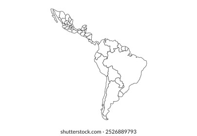 Outline of the map of South America with regions.