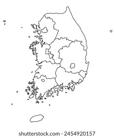 Outline of the map of South Korea with regions