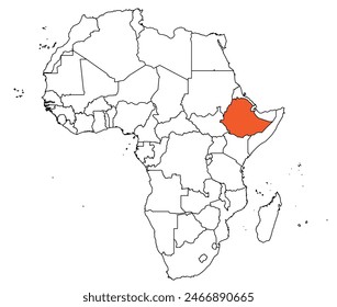 Outline of the map of the South Sudan with other countries of the continent of Africa