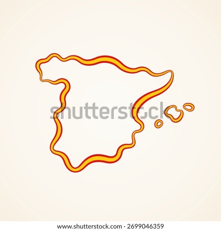 Outline map of Spain marked with ribbon in colors from the flag.