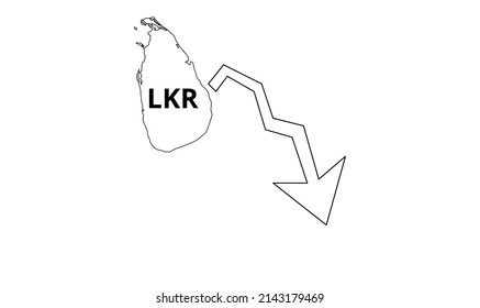 outline map of sri lanka and the sri lanka rupee (LKR) which symbolizes the economic crisis