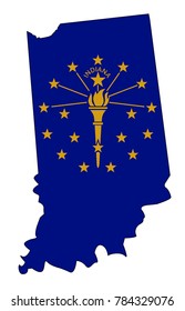 Outline map of the state of Indiana over white with flag inset