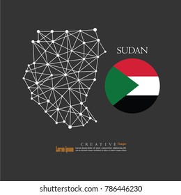 outline map of  Sudan with nation flag.vector illustration.