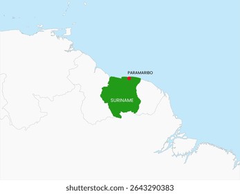 Outline map of Suriname. High detailed map of Suriname. South America.
