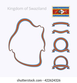 Outline map of Swaziland. Border is marked with ribbon in national colors. The package contains frames in national colors and stamp with flag. 