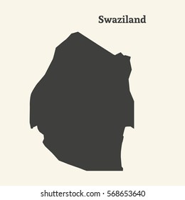 Outline map of Swaziland. Isolated vector illustration.