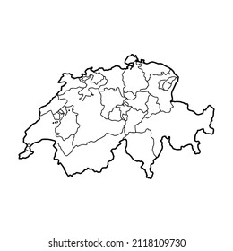 Outline map of Switzerland white background. Vector, European state map with contour.