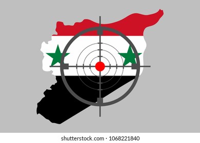 Outline map of Syria with flag and target symbol/ Syrian war concept vector illustration