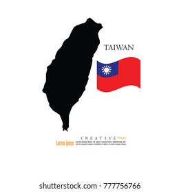 outline map of Taiwan  with nation flag.vector illustration.