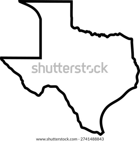 Outline Map of Texas State in Black on a White Background