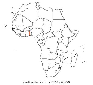 Outline of the map of the Togo with other countries of the continent of Africa