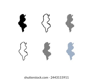 Outline map of the Tunisia. Map of the Tunisia. Linear style. Vector icons