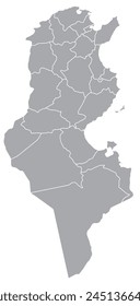 Outline of the map of Tunisia with regions