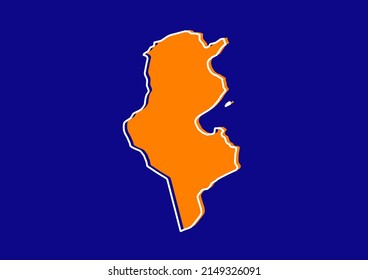 Outline map of Tunisia, stylized concept map of Tunisia. Orange map on blue background.