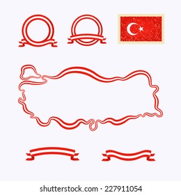 Outline map of Turkey. Border is marked with ribbon in national colors. The package contains frames in national colors and stamp with flag .
