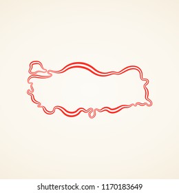 Outline map of Turkey marked with ribbon in colors from flag.