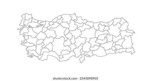 Mapa esquemático de Turquía con divisiones regionales.