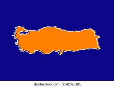 Outline map of Turkey, stylized concept map of Turkey. Orange map on blue background.