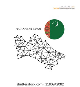 outline map of Turkmenistan  with nation flag.vector illustration.